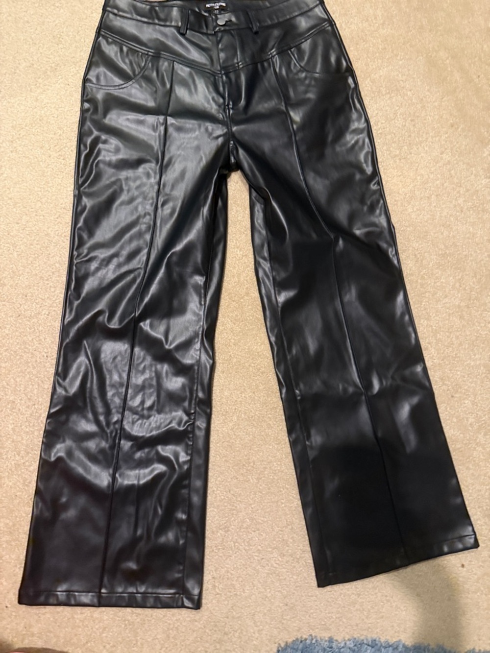PrettyLittleThing Black Faux Leather Wide-Leg  goth edgy rave dopamine pants
